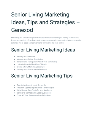 Senior Living Marketing Ideas, Tips and Strategies – Genexod