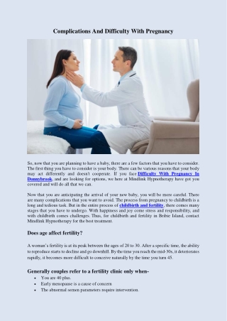 Complications And Difficulty With Pregnancy