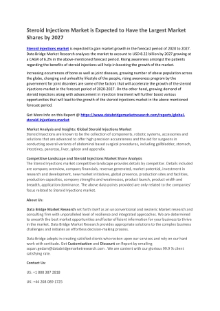 Steroid Injections Market is Expected to Have the Largest Market Shares by 2027