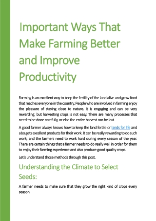 Important Ways That Make Farming Better and Improve Productivity