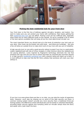 Picking the best residential lock for your front door