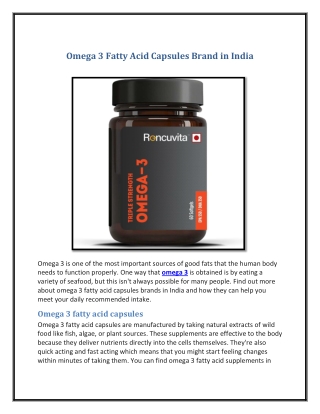 Omega 3 Fatty Acid Capsules Brand in India
