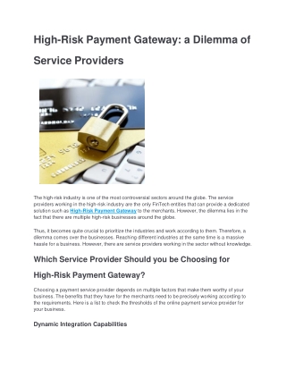 High-Risk Payment Gateway_ a Dilemma of Service Providers