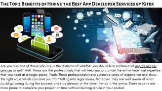 The Top 3 Benefits of Hiring the Best App Developer Services by Kitek