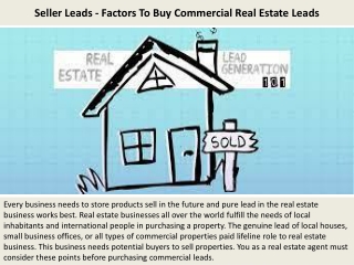 Seller Leads - Factors To Buy Commercial Real Estate Leads