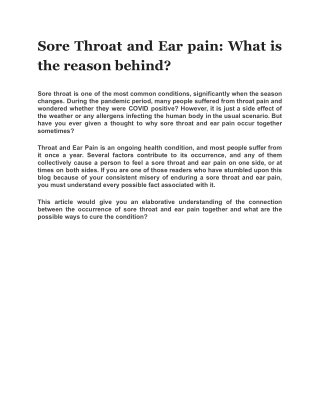 Sore Throat and Ear pain: What is the reason behind?