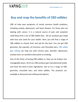 Buy and reap the benefits of CBD edibles