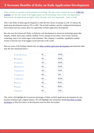8 Awesome Benefits of Ruby on Rails Application Development