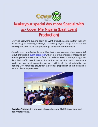 Make your special day more Special with us- Cover Me Nigeria (best Event Product