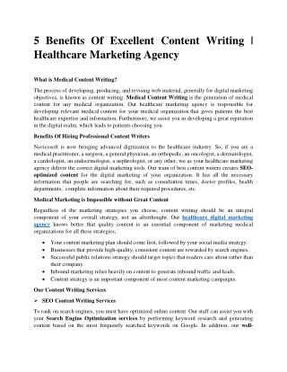 5 Benefits Of Excellent Content Writing | Healthcare Marketing Agency