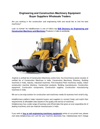 Engineering and Construction Machinery Equipment Buyer Suppliers Wholesale Traders