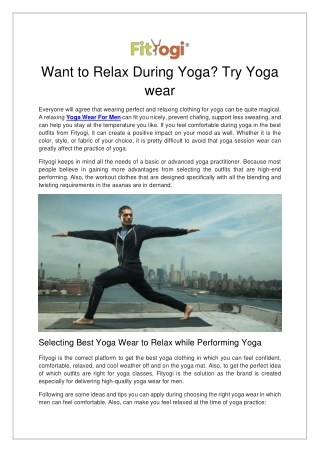Want to Relax During Yoga Try Yoga wear