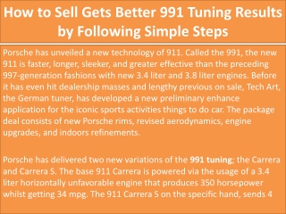 How to Sell Gets Better 991 Tuning Results by Following Simple Steps