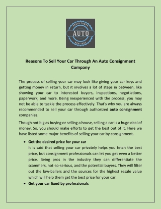 Get Best Way For Auto Consignment