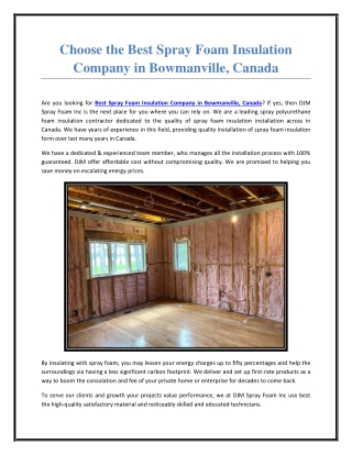 Choose the Best Spray Foam Insulation Company in Bowmanville, Canada