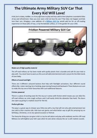 The Ultimate Army Military SUV Car That Every Kid Will Love!