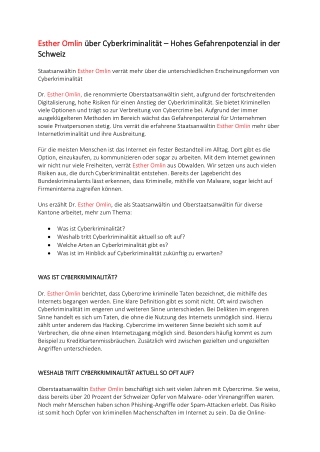 Esther Omlin über Cyberkriminalität – Hohes Gefahrenpotenzial in der Schweiz