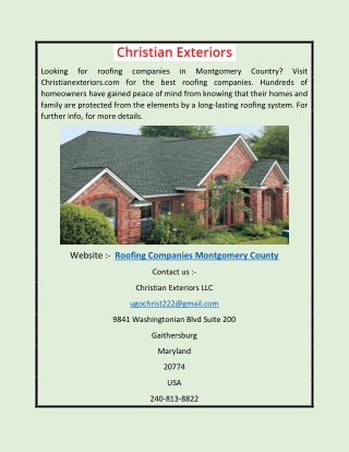 Roofing Companies Montgomery County | Christianexteriors.com