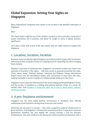 Global Expansion Setting Your Sights on Singapore