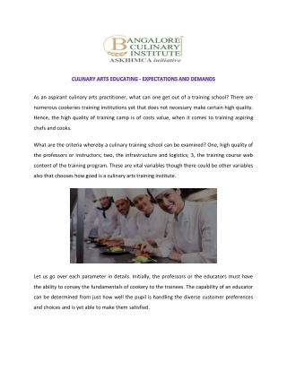 Culinary Course in Bangalore