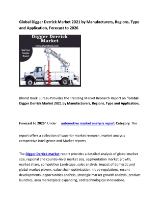 Global Digger Derrick Market 2021 and Forecast to 2026