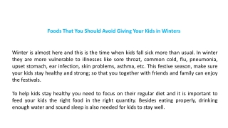 Foods That You Should Avoid Giving Your Kids in Winters