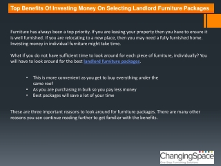Top Benefits Of Investing Money On Selecting Landlord Furniture Packages