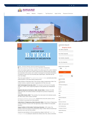 LIST OF TOP B.TECH COLLEGE IN DELHI NCR