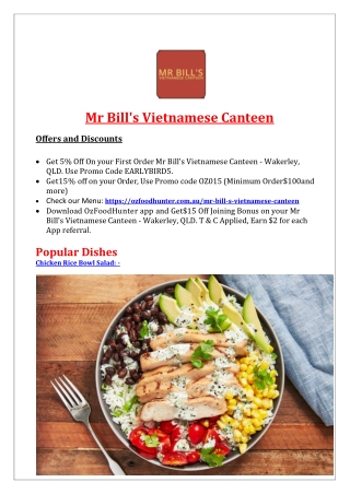 5% off - Mr Bill's Vietnamese Canteen Restaurant Wakerley, QLD