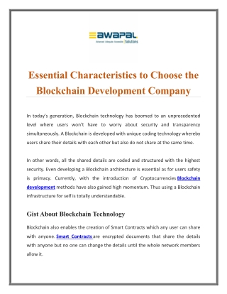 Essential Characteristics to Choose the Blockchain Development Company