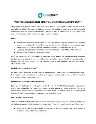 Why the Early Hydrocele Detection and Surgery are Important? HexaHealth