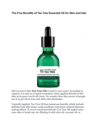 The Five Benefits of Tea Tree Essential Oil for Skin and Hair