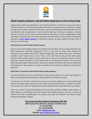 Water Quality Analyzers and Oil Water Separators to Pure Every Drop