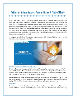 What You Need to Know About Brilinta Medicine?