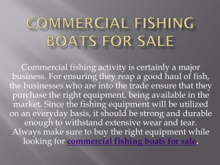 Commercial Fishing Boats for Sale