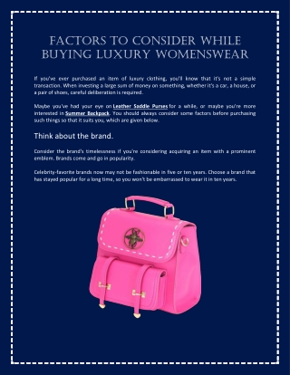 Factors To Consider While Buying Luxury Womenswear | Hk