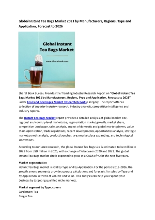 Global Instant Tea Bags Market Research Report 2021-2026