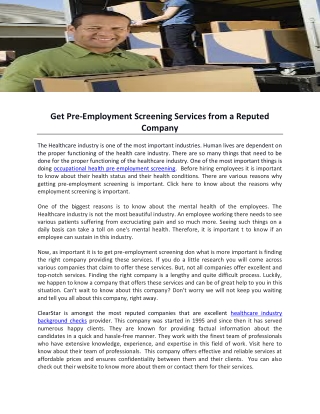 Get Pre-Employment Screening Services from a Reputed Company