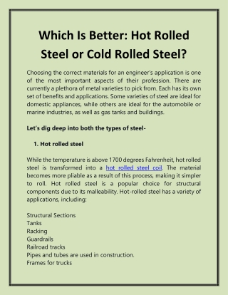 Which Is Better Hot Rolled Steel or Cold Rolled Steel