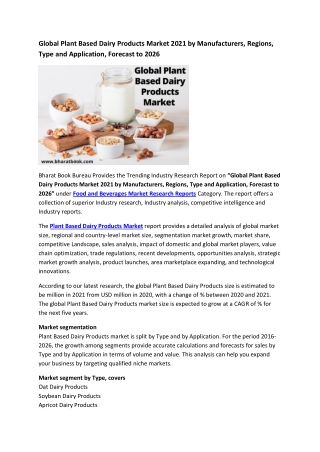Global Plant Based Dairy Products Market Research Report 2021-2026