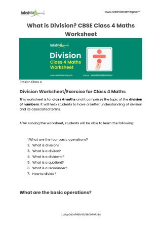 CBSE Class 4 Maths Division Worksheet and Exercise PDF
