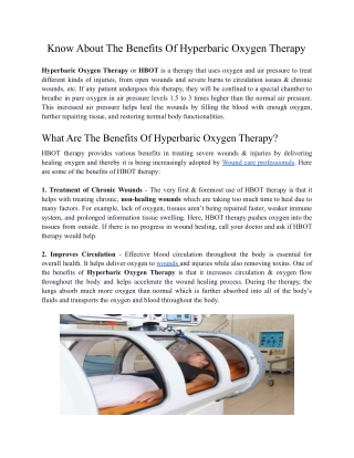 Know About The Benefits Of Hyperbaric Oxygen Therapy