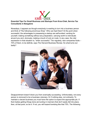 Essential Tips For Small Business and Startups From Kros-Chek, Service Tax Consultants in Bangalore