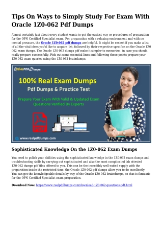 Sustainable 1Z0-062 Dumps Pdf For Remarkable Final result