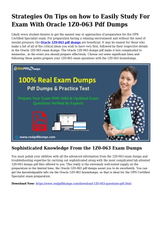 Valuable Preparing With the Support Of 1Z0-063 Dumps Pdf