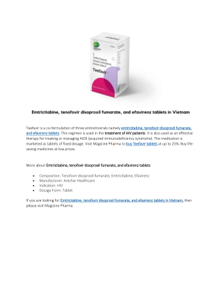 Emtricitabine, tenofovir disoproxil fumarate, and efavirenz tablets in Vietnam