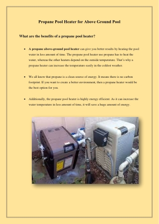 Propane Pool Heater for Above Ground Pool