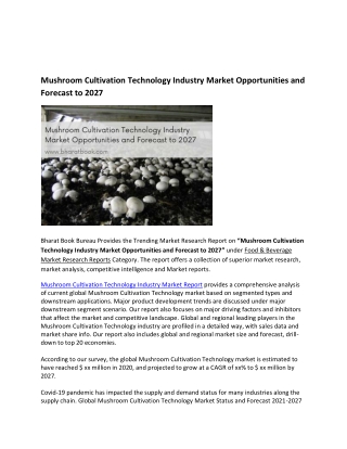 Global Mushroom Cultivation Technology Industry Market Research Report 2021-2027