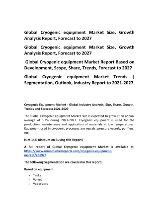 Global Cryogenic equipment Market