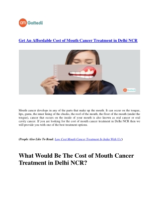 Get An Affordable Cost of Mouth Cancer Treatment in Delhi NCR